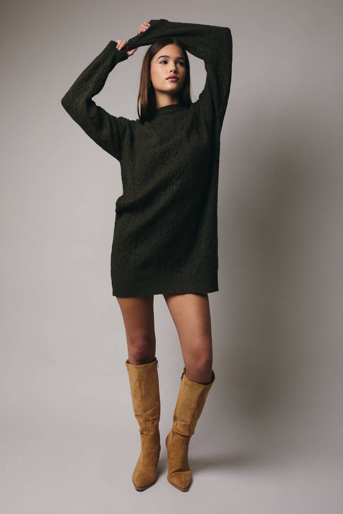 Olive Cozy Cable Knit Dress