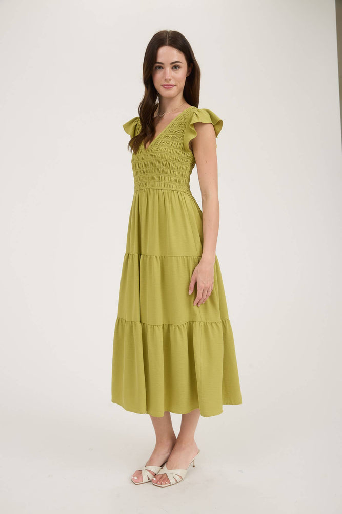 Fresh Stems Flutter Midi Dress