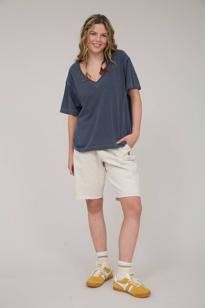Daily Washed Raw Edge V Neck T Shirt