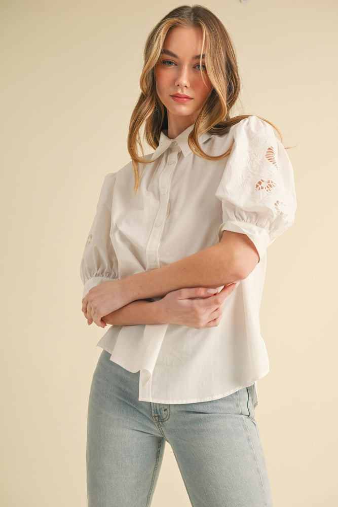 Breezy Blue Embroidered Blouse