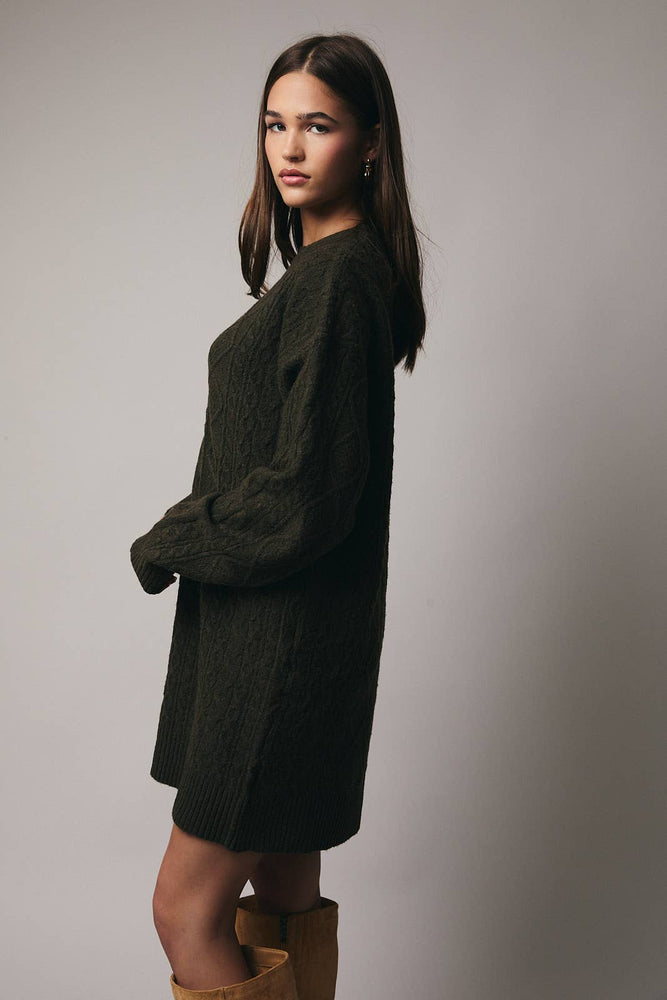 Olive Cozy Cable Knit Dress