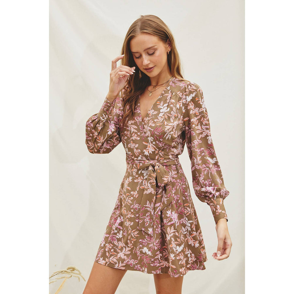 Olive Spring Mini Wrap Dress