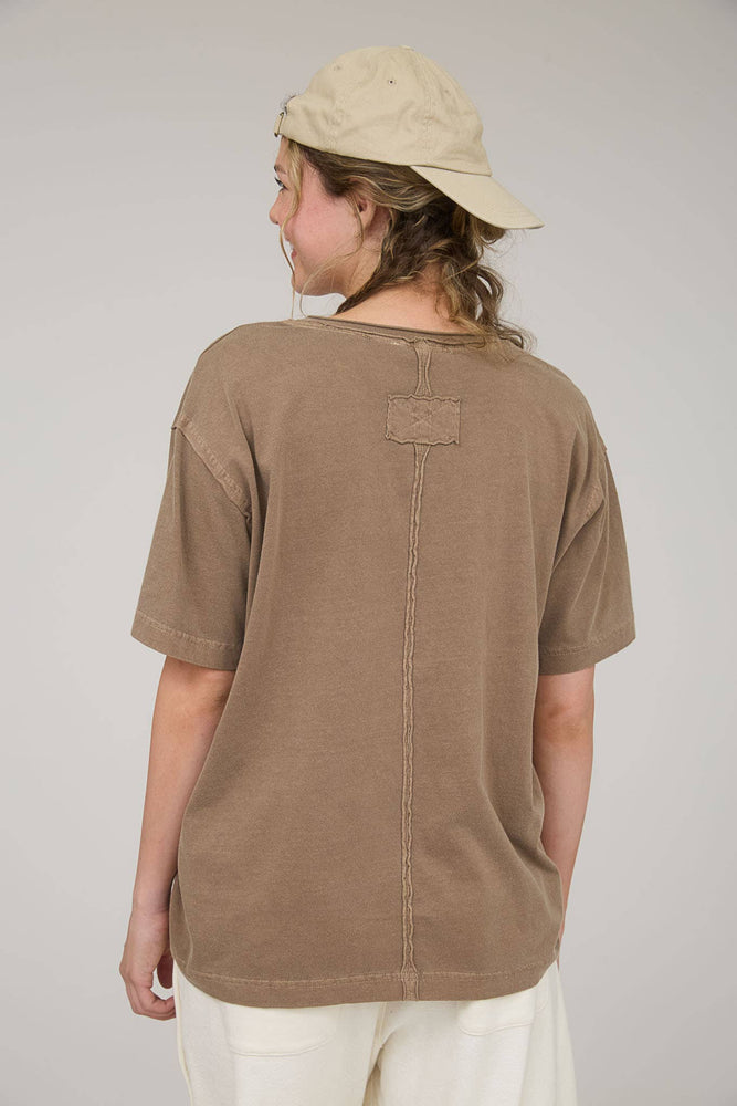 Daily Washed Raw Edge V Neck T Shirt