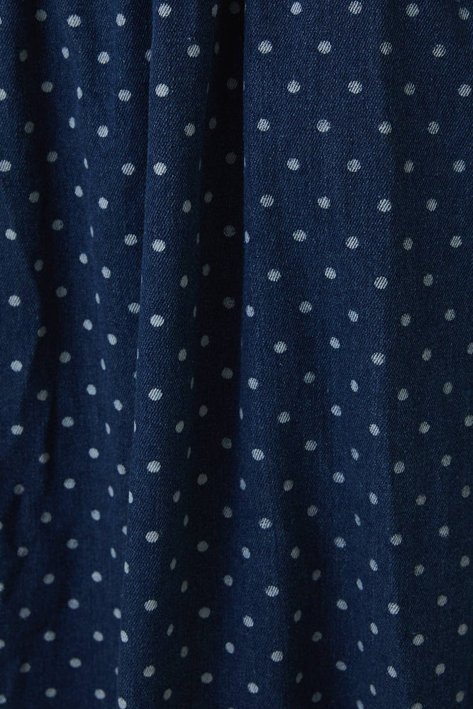 Casually Elevated Denim Polka Dot Dress