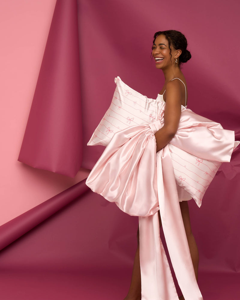 Satin Pillowcase -Striped Bows