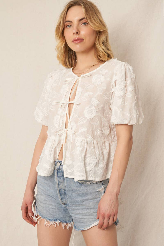 
                
                    Load image into Gallery viewer, Delicate Flower Tie Front Top
                
            